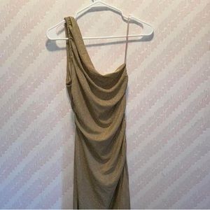 Petal and Pup gold one shoulder midi dress